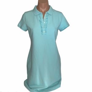 Talbots Aqua Blue Ruffle Collared Polo Shirt Dress